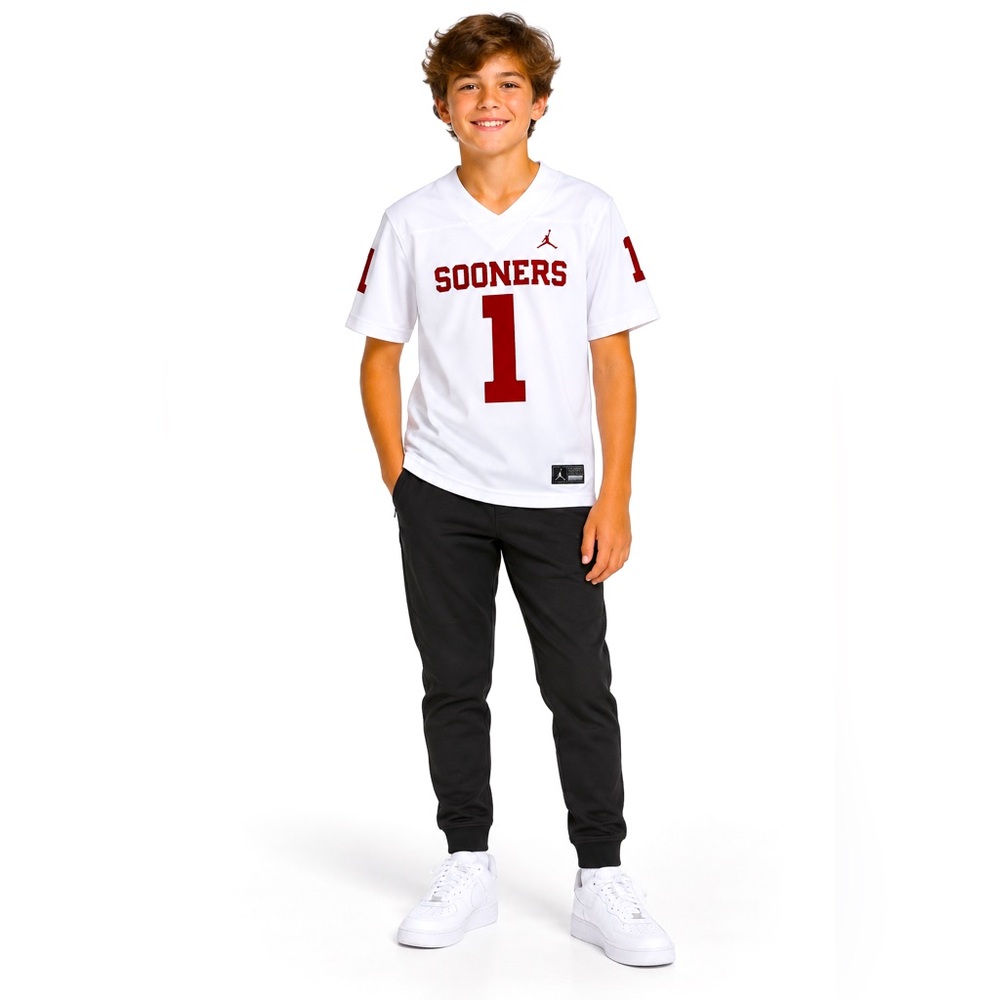 Jordan Oklahoma Sooners Youth Medium #1 White Football Jersey